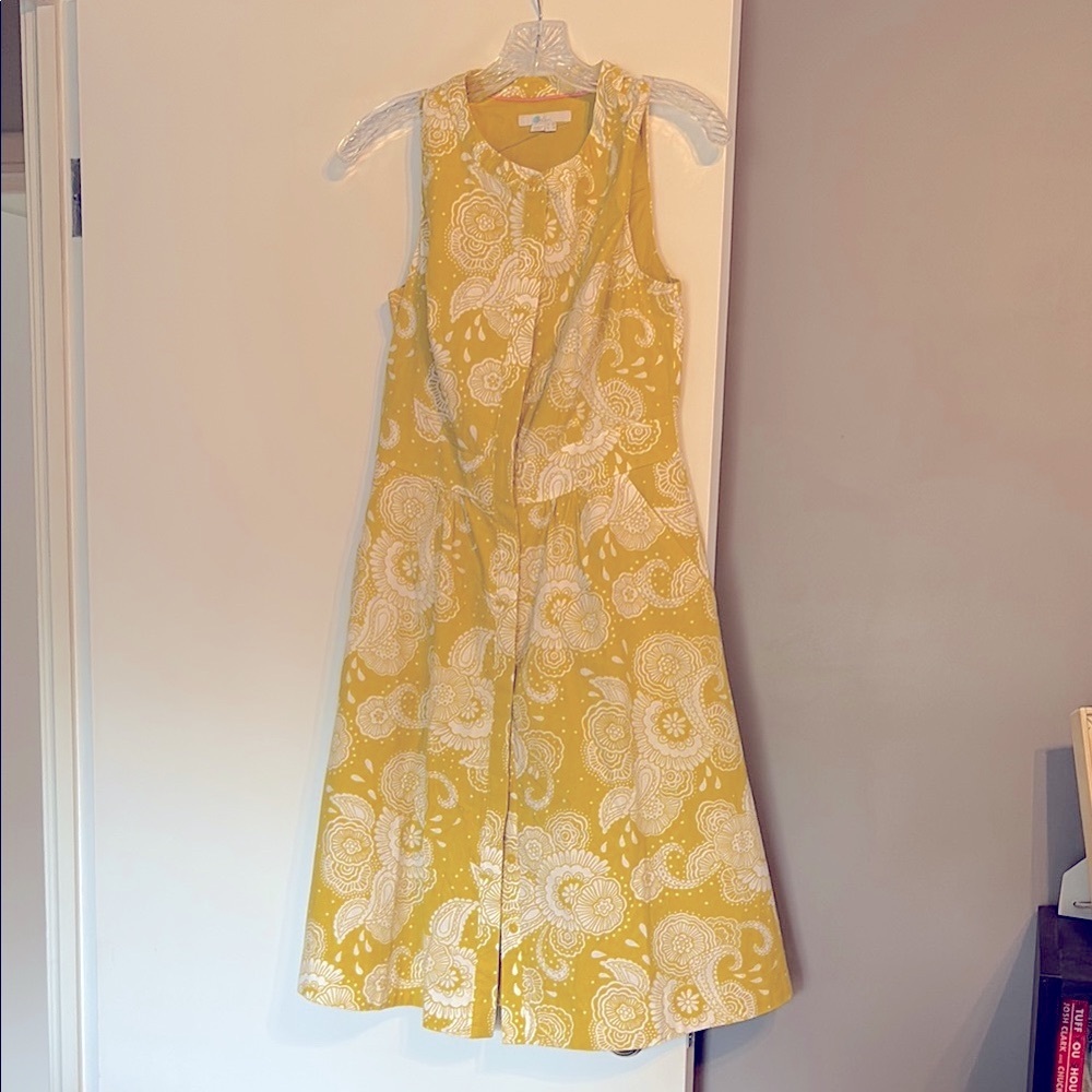 Boden Yellow and White Sleeveless Midi Dress